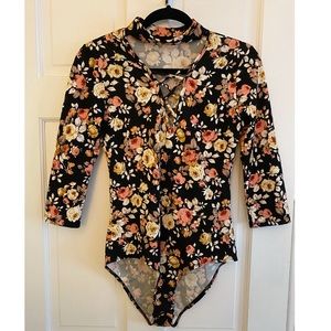 H&M Floral Bodysuit with Crossed Front